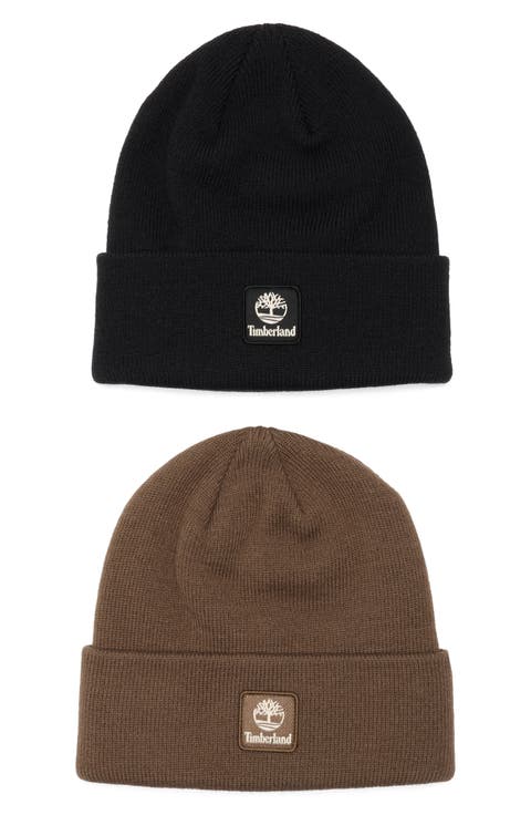 2-Pack Logo Patch Ribbed Beanies