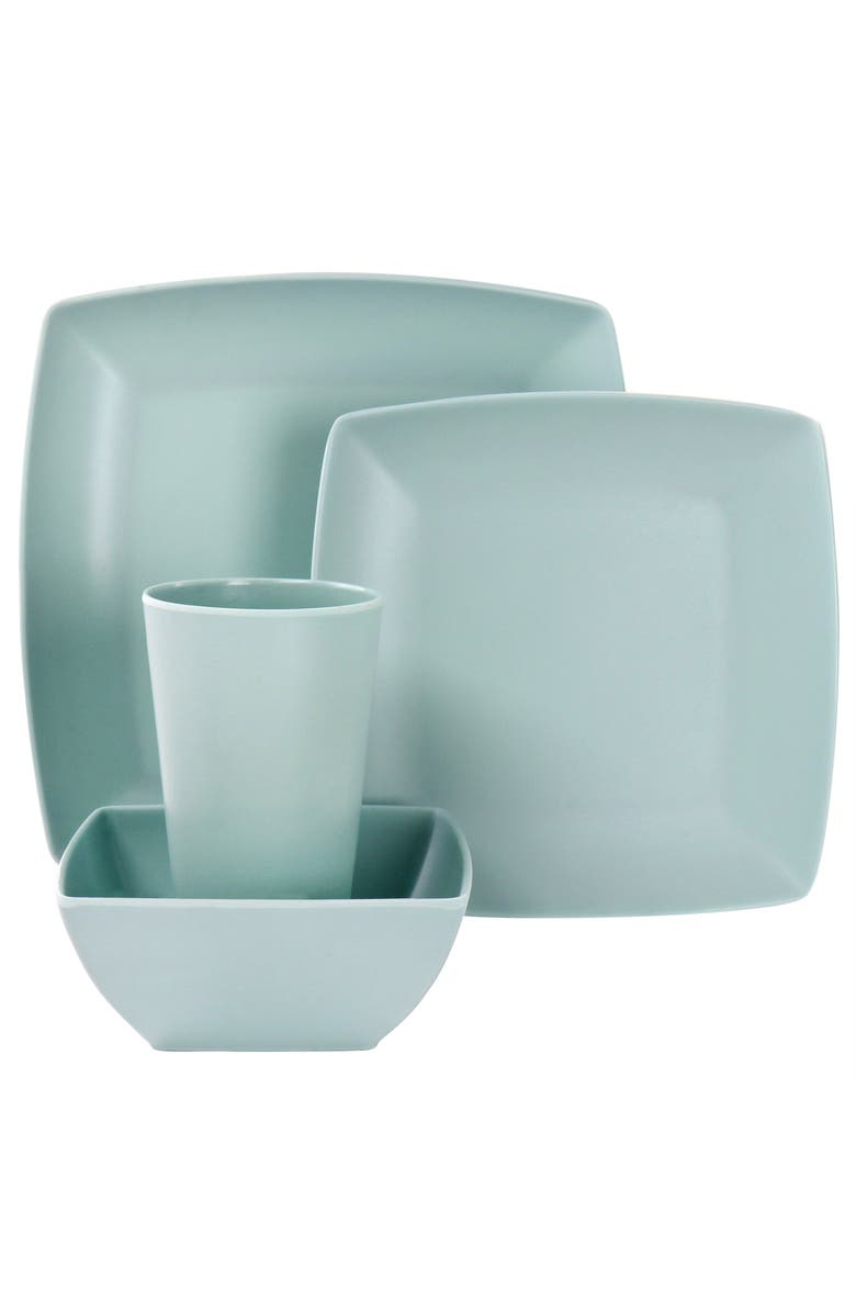 Gibson Home Grayson Melamine 16 Piece Square Dinnerware Set, Alternate, color, Green