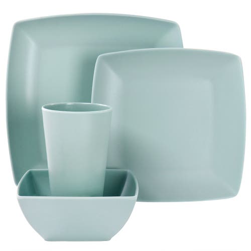 Gibson Home Grayson Melamine 16 Piece Square Dinnerware Set In Blue