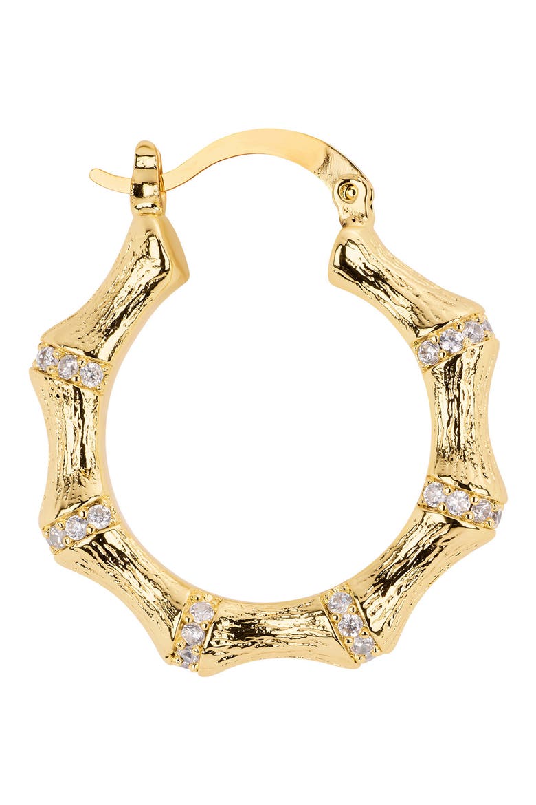 Cubic Zirconia Bamboo Style Drop Earrings, Alternate, color, GOLD