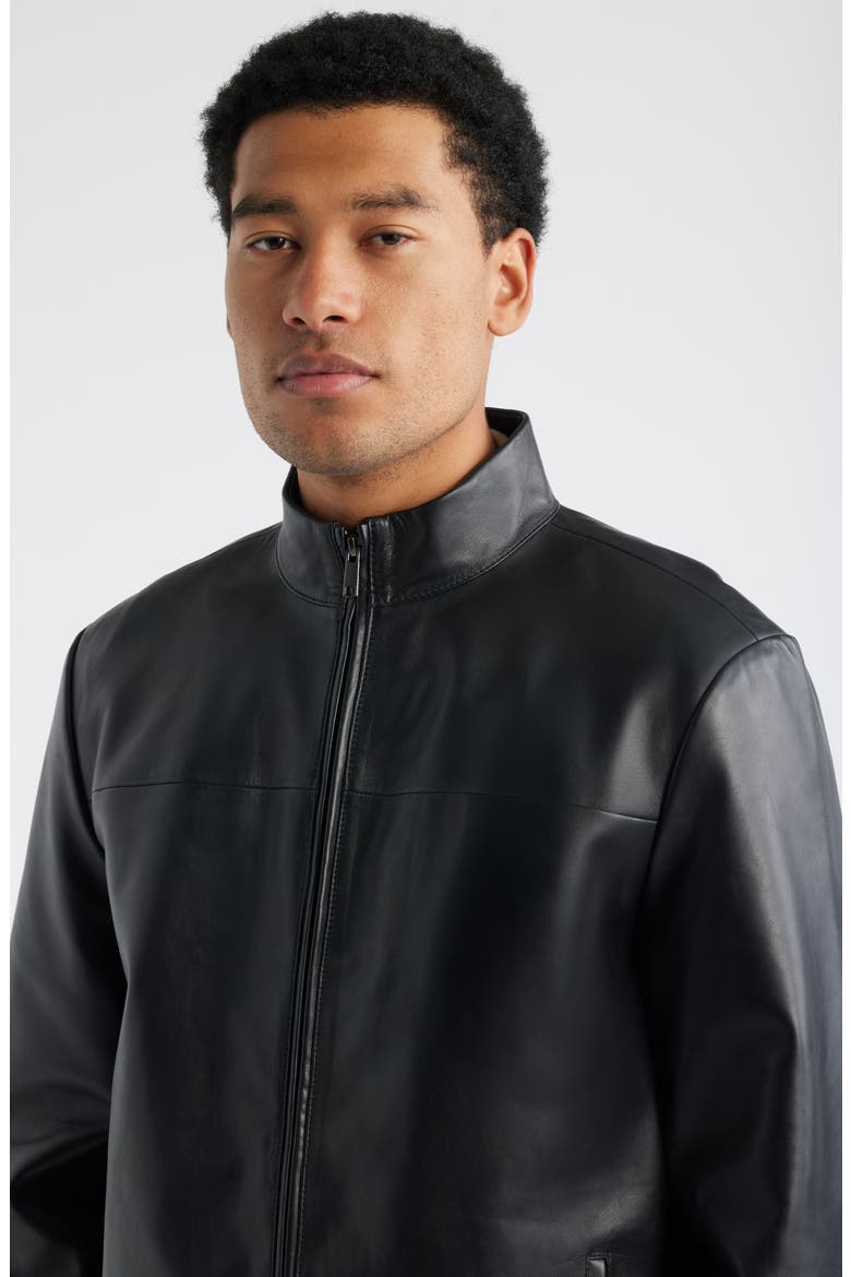 Stand Collar Leather Bomber Jacket, Alternate, color, BLACK