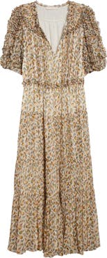 Ulla Johnson Nan Ruffle Puff Sleeve Silk Midi Dress
