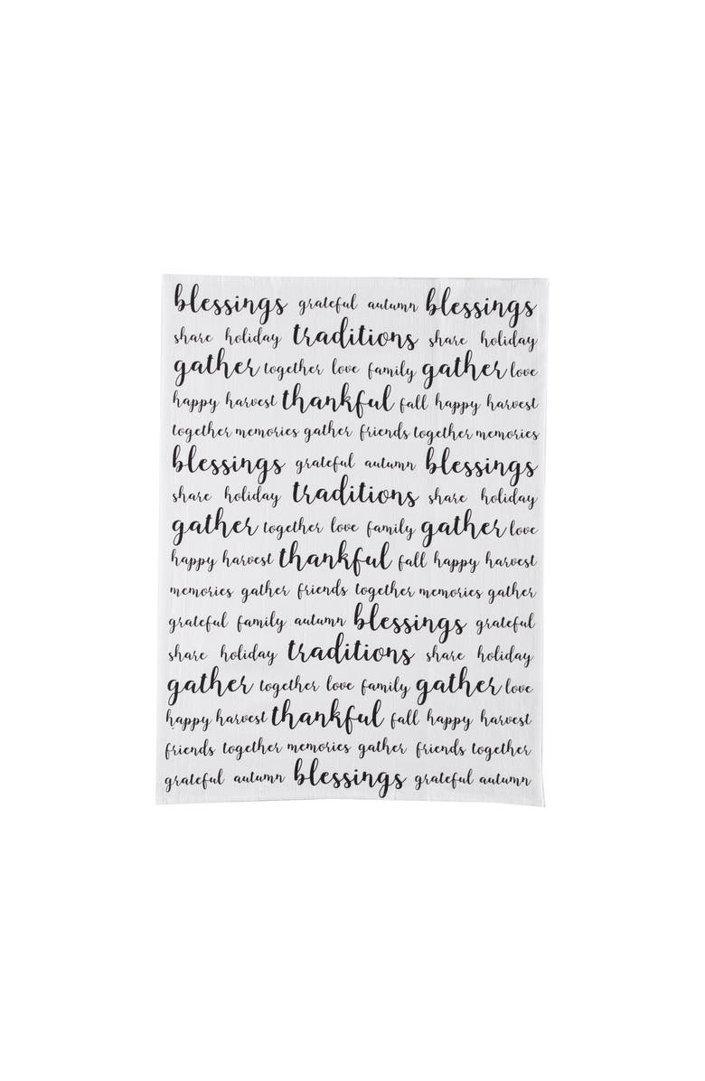 C&F Home Harvest Script Printed Flour Sack Cloth Thanksgiving Kitchen Towel Dishtowel, Main, color, White