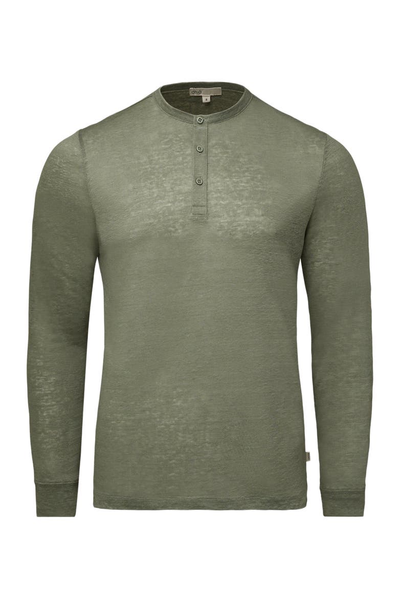 Long Sleeve Linen Henley, Alternate, color, SAGE