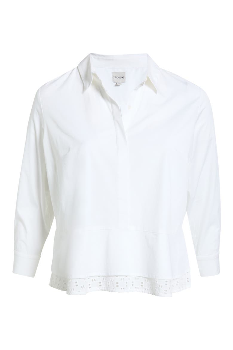 Eyelet Trim Stretch Cotton Popover Shirt, Alternate, color, PAPER WHITE
