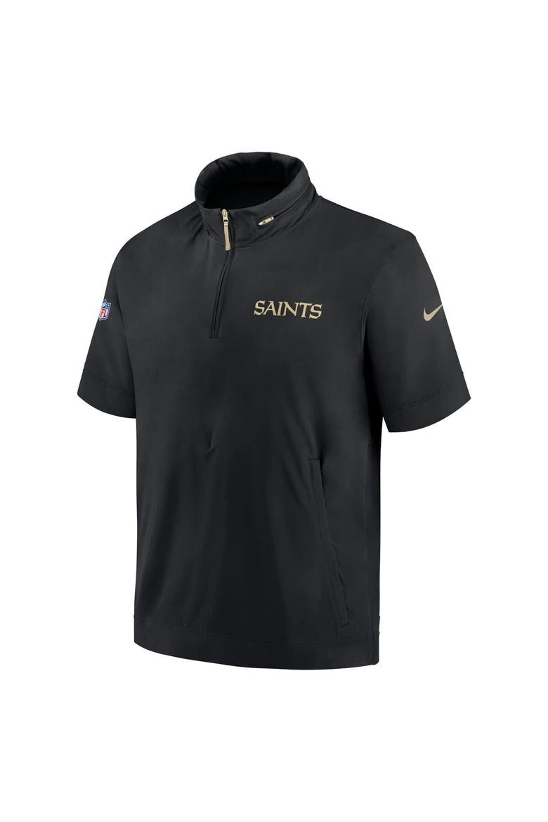 Men's Nike Black New Orleans Saints 2024 Sideline Coach Short Sleeve Half-Zip Hoodie Jacket, Alternate, color, Black