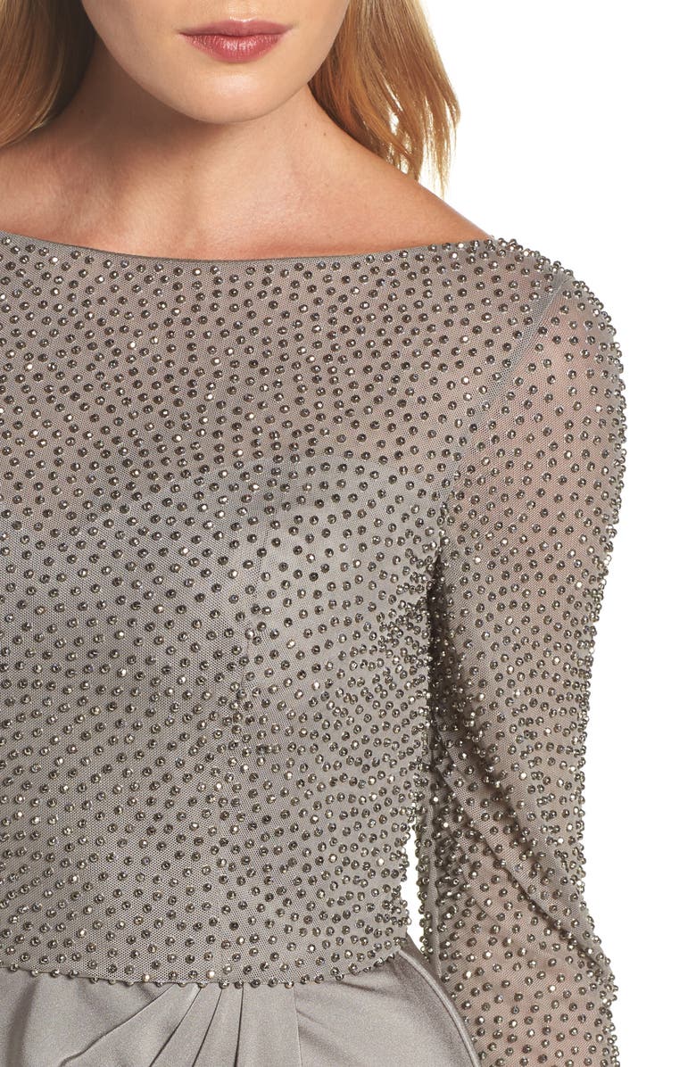 La Femme Long Sleeve Beaded Column Gown, Alternate, color, 