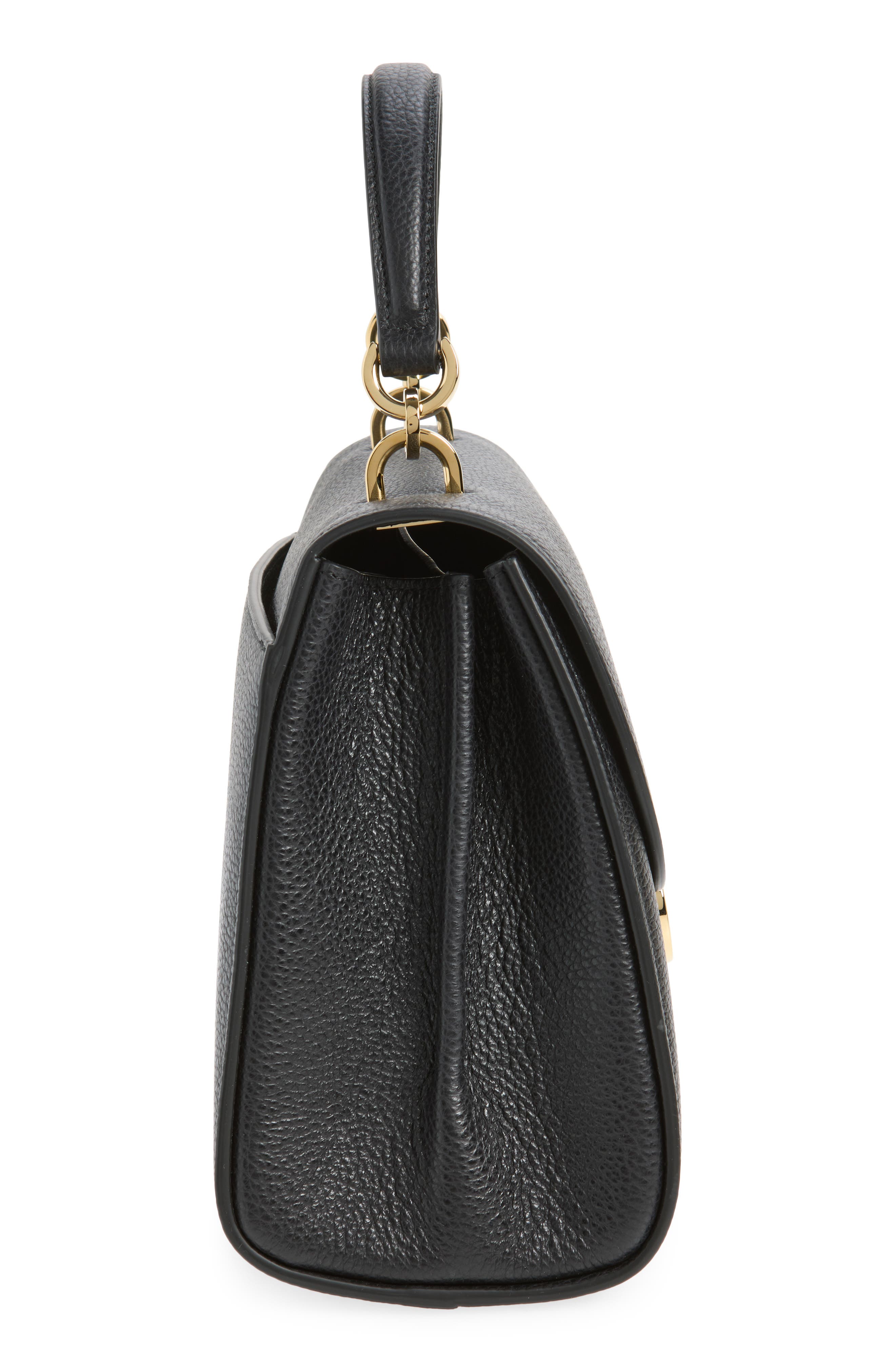 Medium Double Gancini Leather Top Handle Bag, Alternate, color, NERO