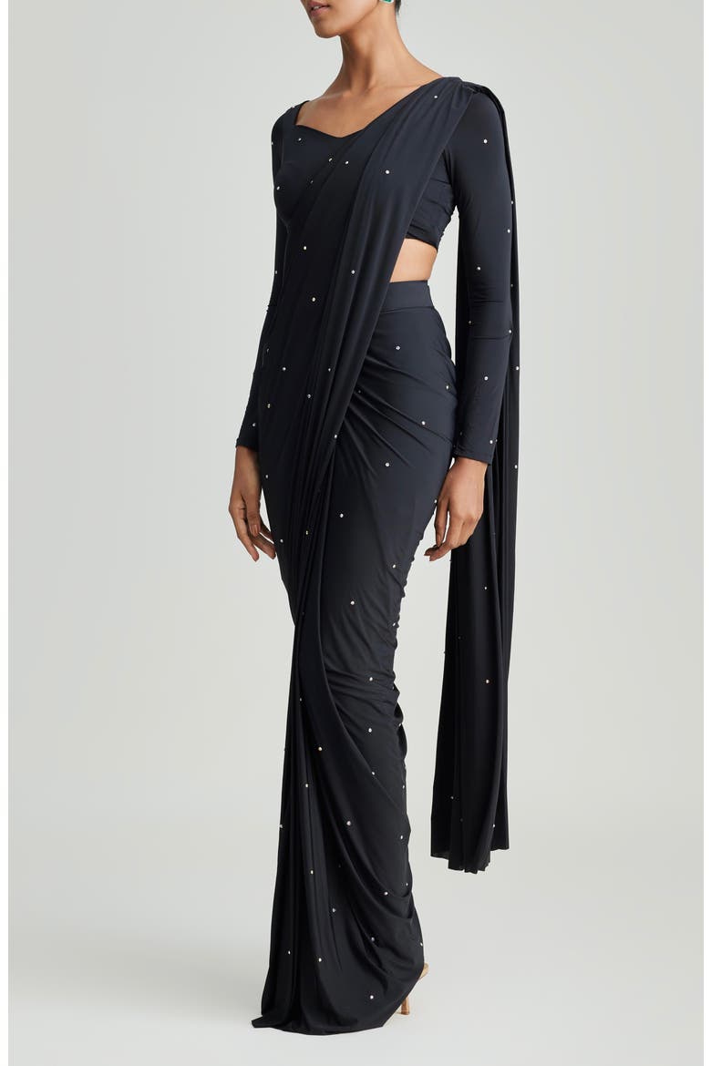 Five Second Beaded Saree, Alternate, color, BLACK