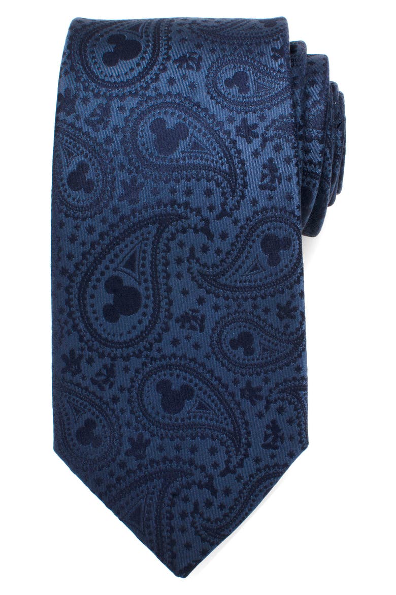 Mickey Paisley Silk Tie, Alternate, color, NAVY