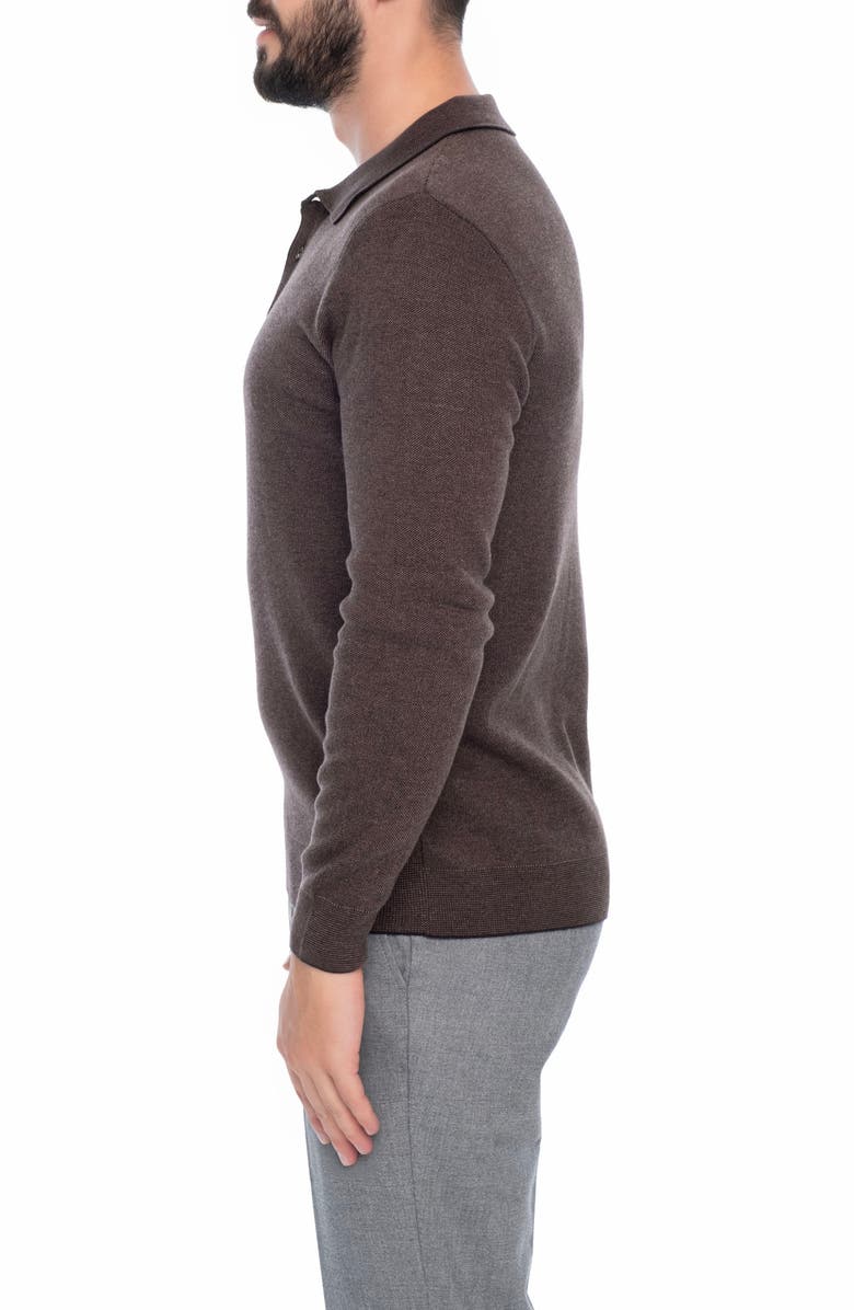 VELLAPAIS Long Sleeve Cotton Polo, Alternate, color, Brown