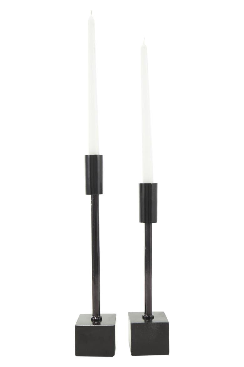 Set of 2 Modern Black Metal Candleholders, Alternate, color, BLACK