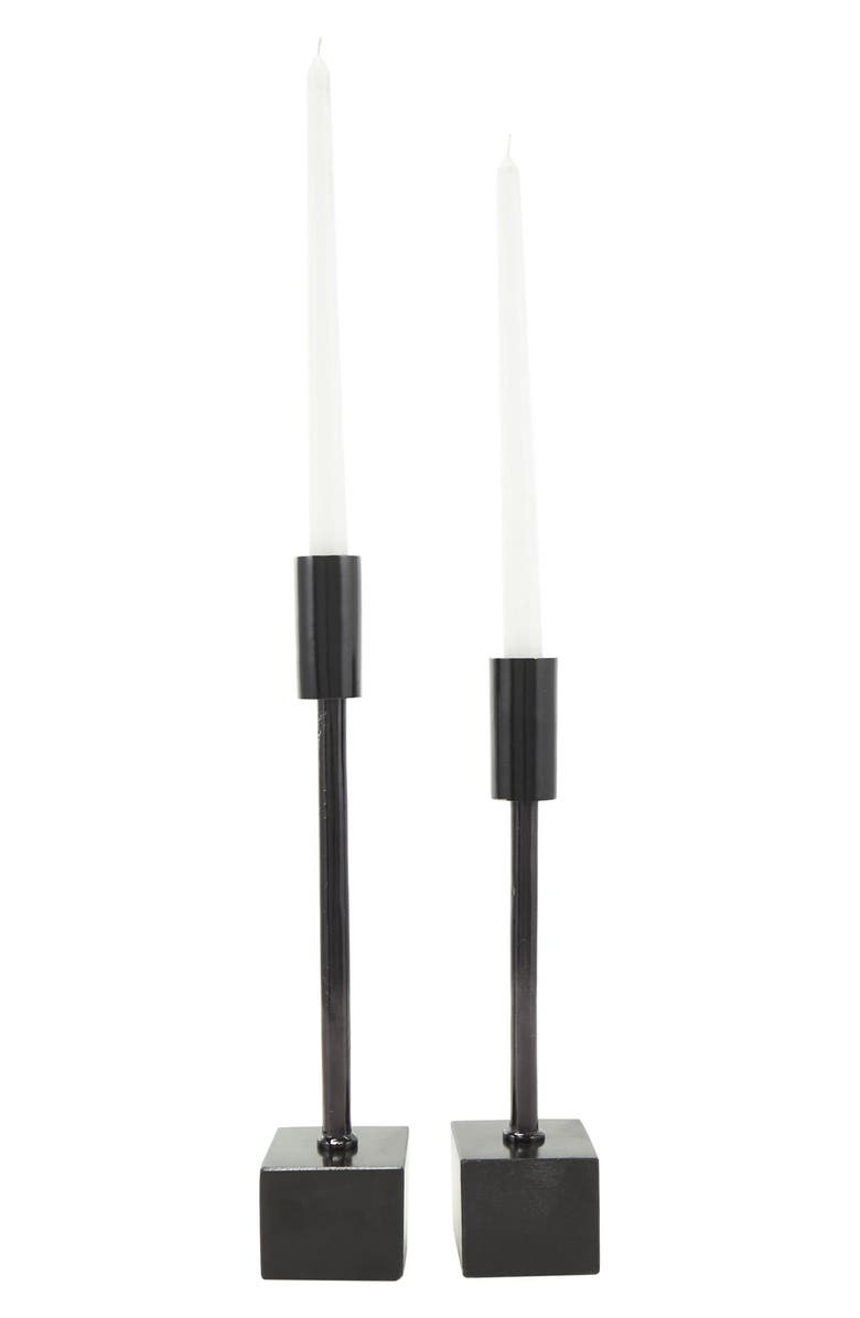VIVIAN LUNE HOME Set of 2 Modern Black Metal Candleholders, Alternate, color, Black