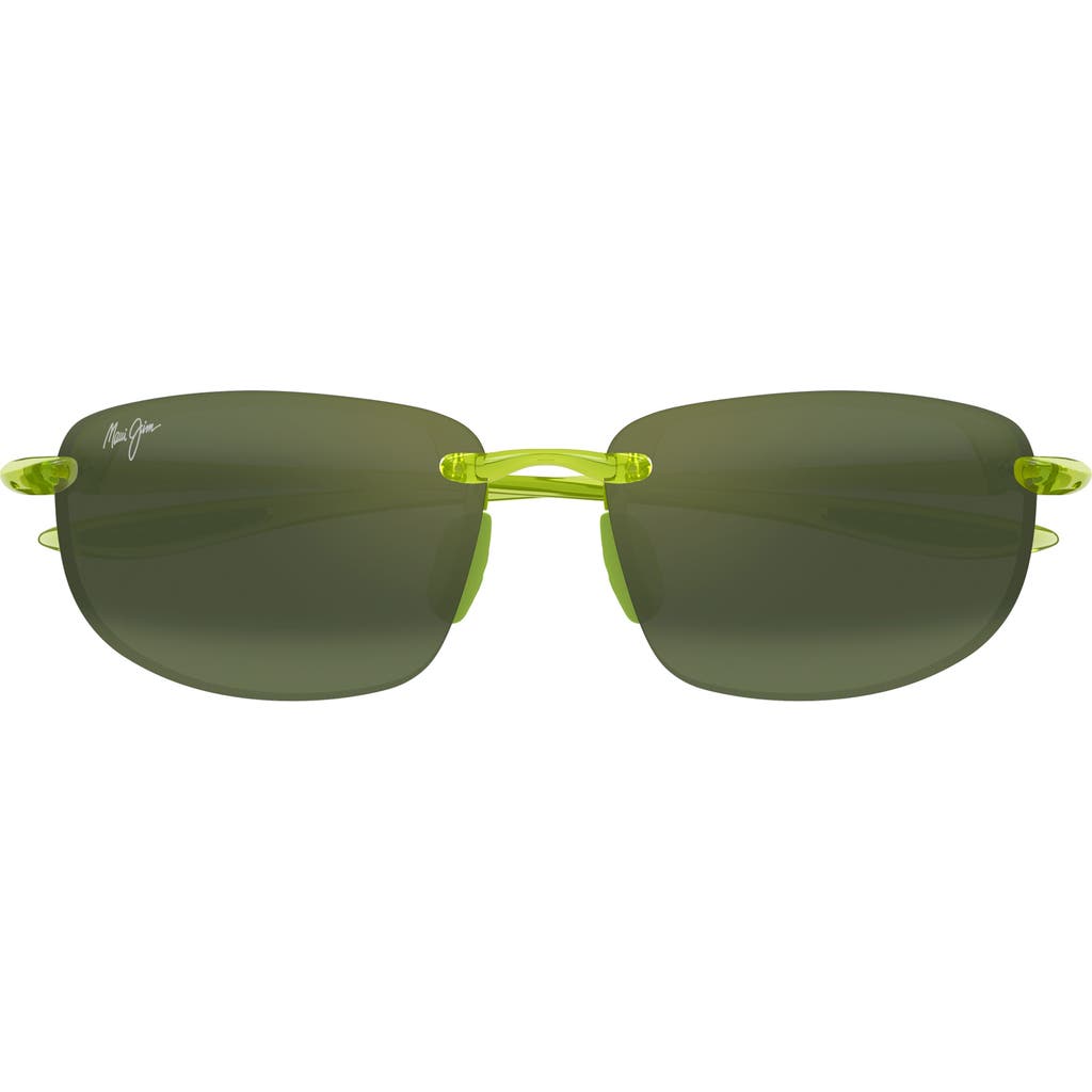 Maui Jim Ho'okipa 64mm Oversize Polarizedplus2® Rectangular Sunglasses In Shiny Transparent Light Green