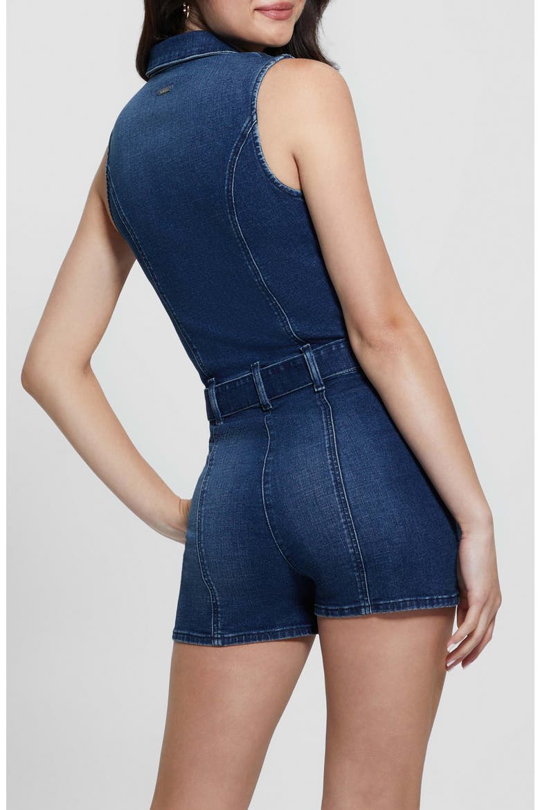 Kimora Tie Belt Denim Romper, Alternate, color, DREAMING