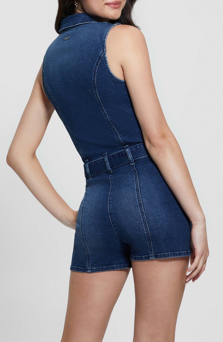 GUESS Kimora Tie Belt Denim Romper, Alternate, color, 