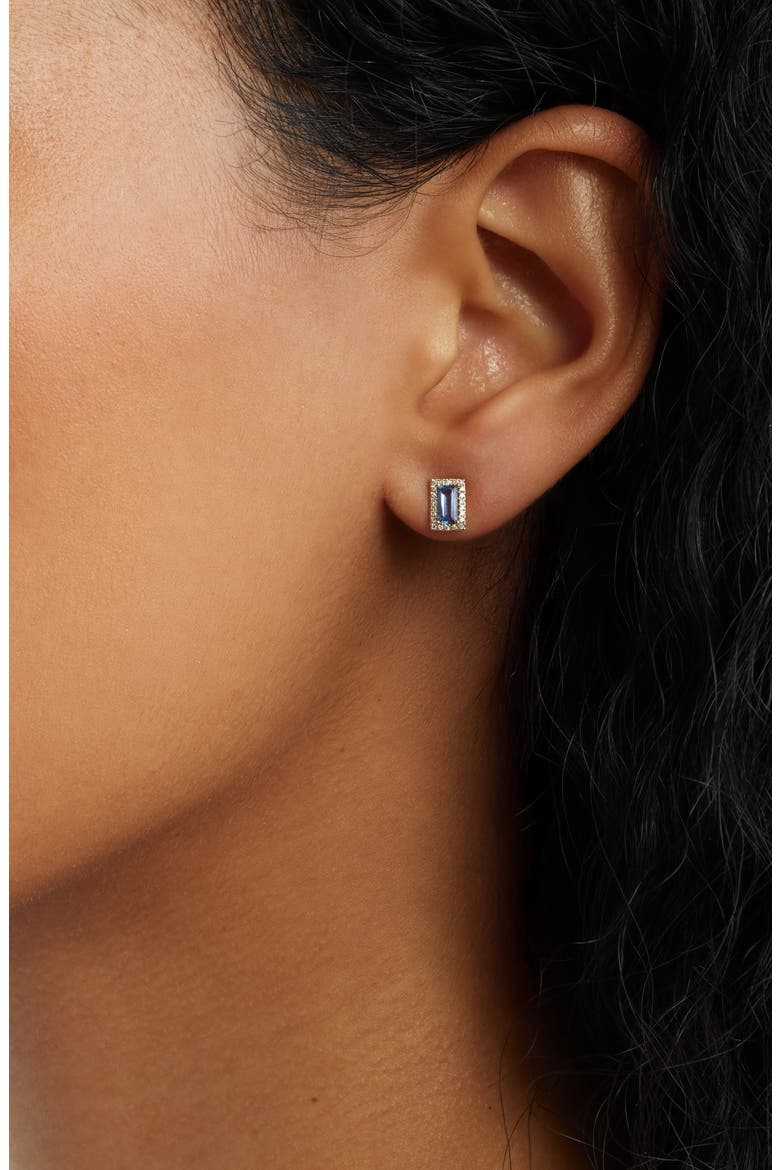 Blue Sapphire & Diamond Stud Earrings, Alternate, color, YELLOW/BLUE