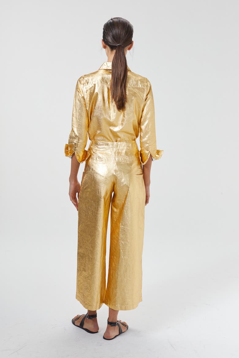 Culotte Metallic Linen Pant, Alternate, color, Gold