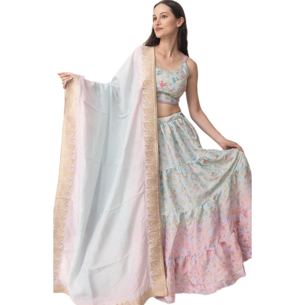 Raas Bethany Hand Tie Dye Lehenga Choli In Light Blue Multi
