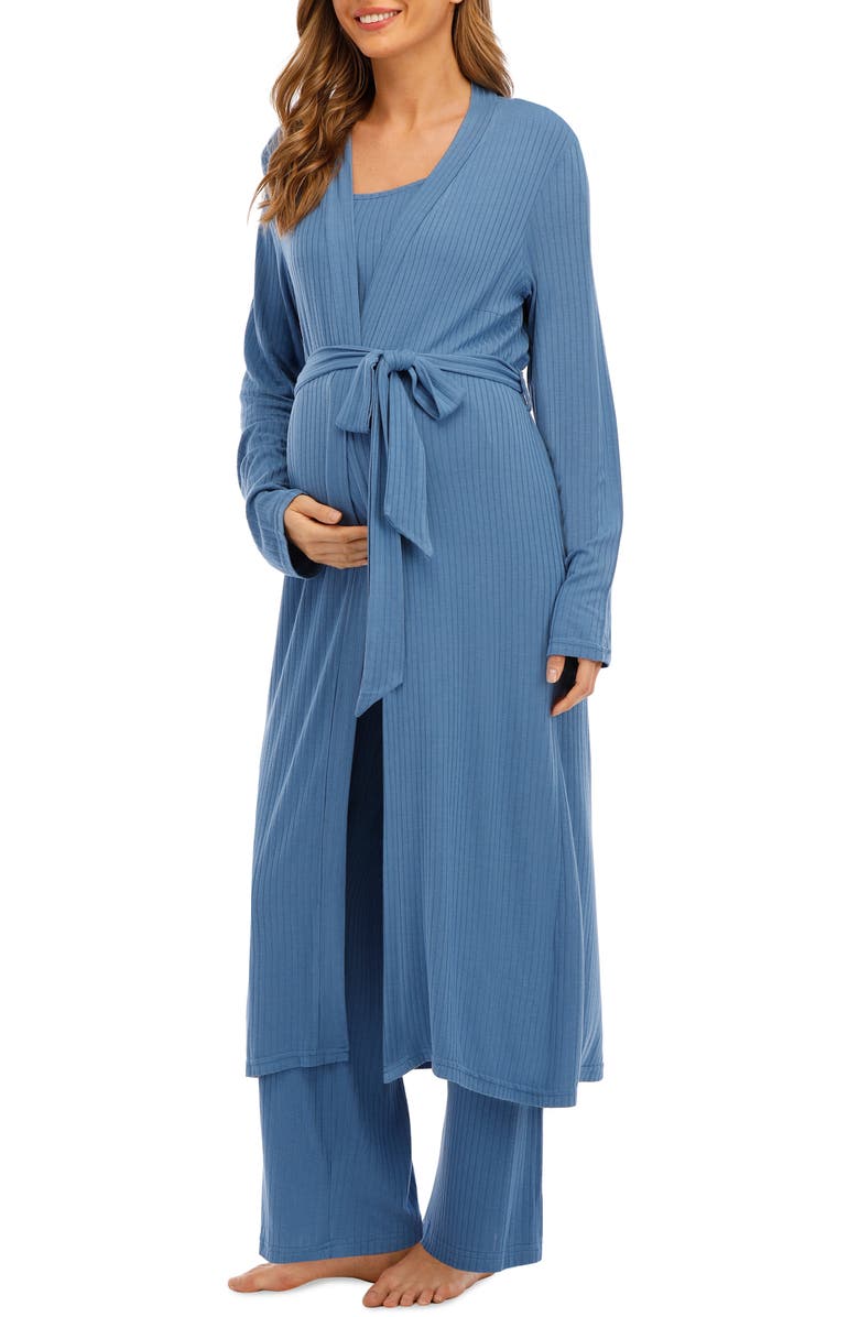 Savi Mom St. Tropez Maternity Tank, Pants and Maxi Robe Set, Alternate, color,
