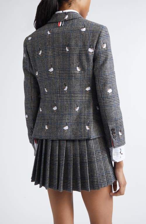 Thom Browne Prince Of Wales Hunting Goose Fit 3 High Armhole Wool Tweed Sport Coat In Gray