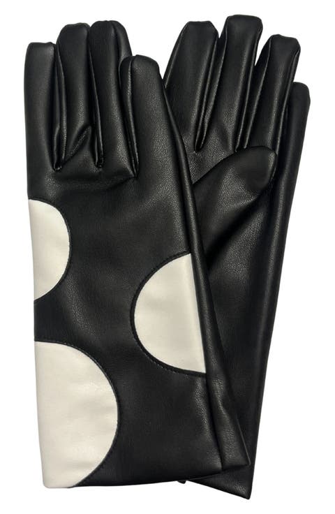 Faux Leather Polka Dot Gloves