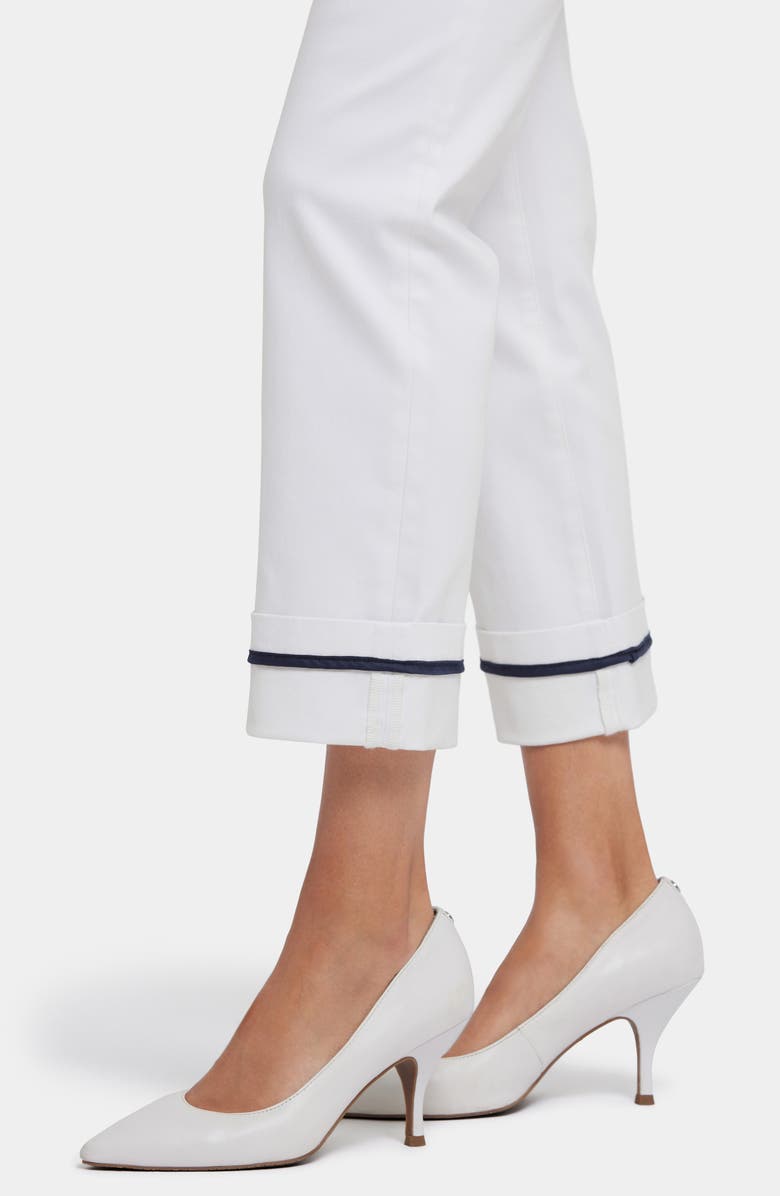 NYDJ Marilyn High Waist Contrast Detail Wide Cuff Ankle Jeans, Alternate, color, Optic White