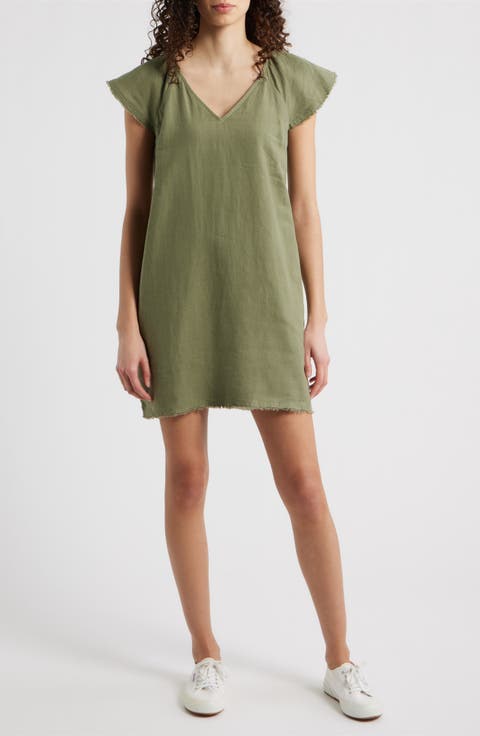 Two Palms Flutter Sleeve Linen Shift Minidress