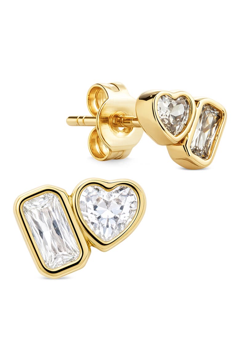 Mixed Cut Cubic Zirconia Stud Earrings, Main, color, GOLD