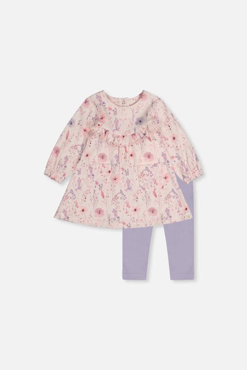 Organic Cotton Ruffle Pocket Dress and Legging Set