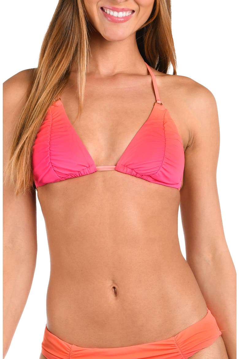Ombré Illusions Ruched Triangle Bikini Top, Main, color, PINK