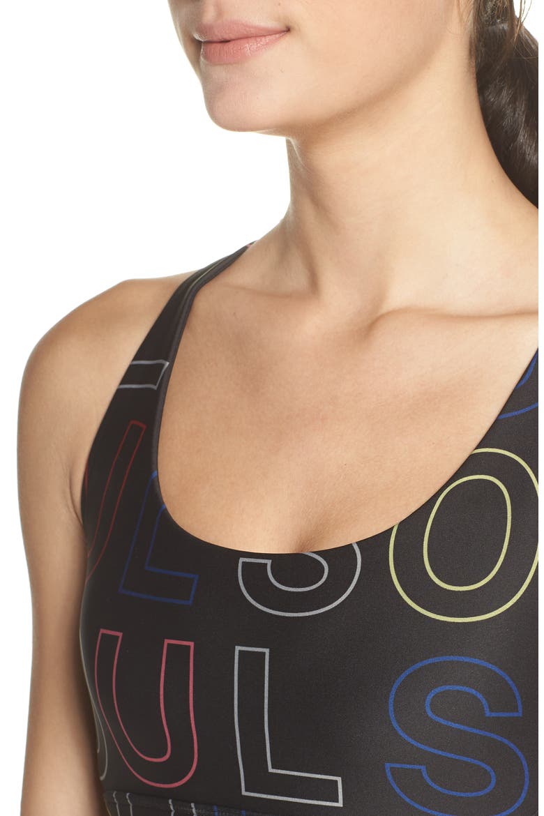 Longline Logo Sports Bra, Alternate, color, BLACK KNOCKOUT MULTI