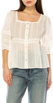 A COLLECTIVE STORY Eyelet Short Sleeve Babydoll Top