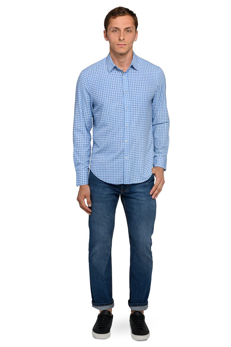 Faded Dot Print Woven Long Sleeve Basic, Alternate, color, DUSTY BLUE
