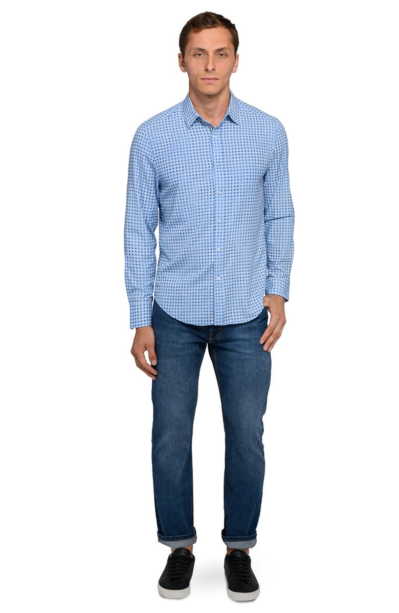 Brooklyn Brigade Faded Dot Print Woven Long Sleeve Basic, Alternate, color, Dusty Blue