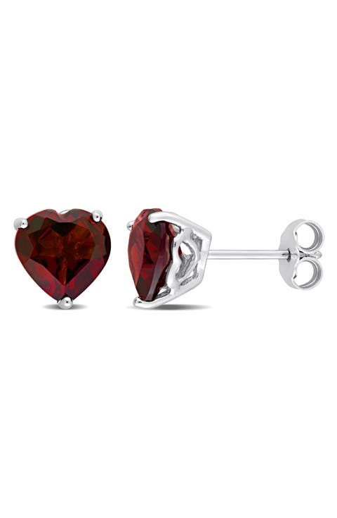 Heart Cut Garnet Stud Earrings