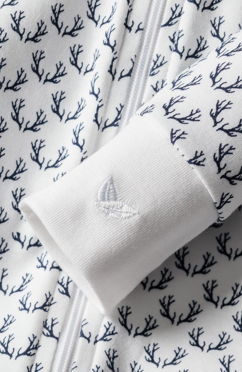 Petite Plume Antler Print Cotton Fitted Footie, Alternate, color, 