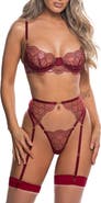 Roma Confidential Beaded Belle Underwire Demi Bra, Garter Belt & G-String Set