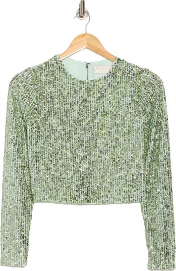 Delaina Long Sleeve Sequin Crop Top