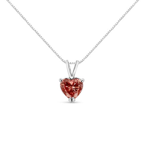 IGI 14K White Gold Martini Set 1 Ct Lab Grown Pink Heart Diamond Pendant Necklace