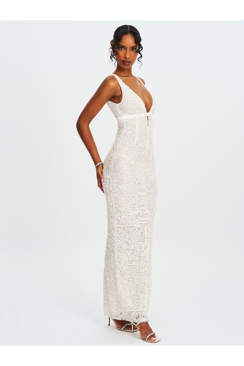Adelaide Beaded Sequin Net Bodycon Gown, Alternate, color, White