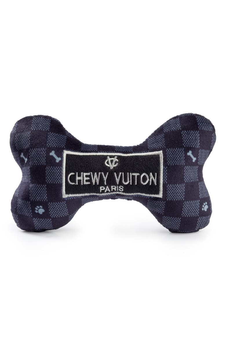 Haute Diggity Dog Chewy Vuiton Checker Bone Plush Dog Squeaker Toy, Main, color, Black