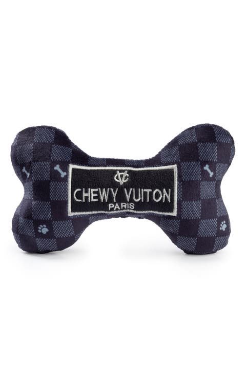 Chewy Vuiton Checker Bone Plush Dog Squeaker Toy