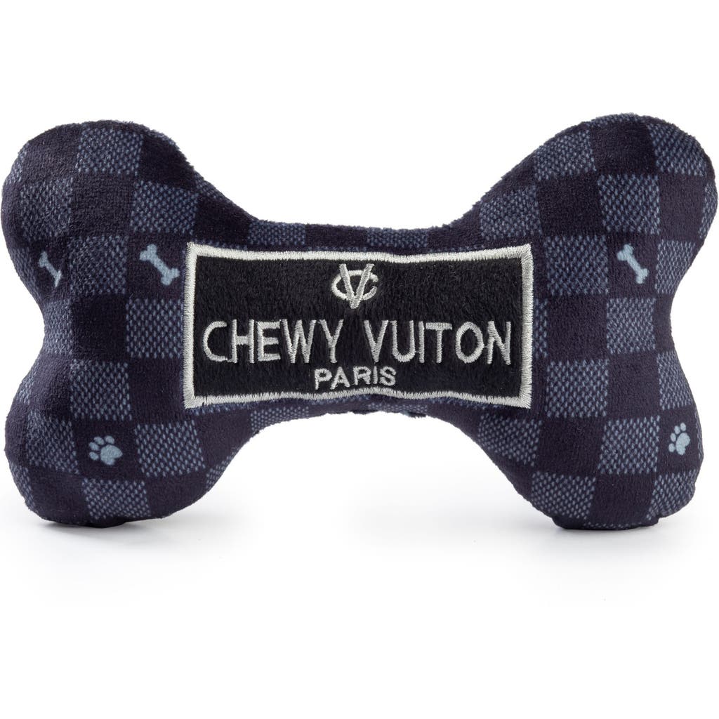 Haute Diggity Dog Chewy Vuiton Checker Bone Plush Dog Squeaker Toy in Black  product