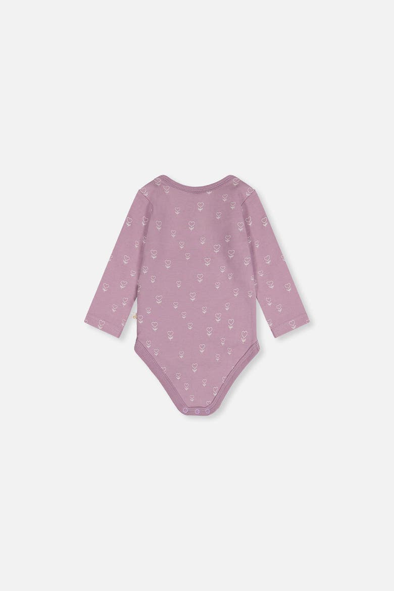 Organic Cotton Long Sleeve Heart Floral Romper, Alternate, color, Purple Floral Print