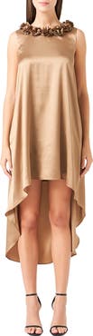 Endless Rose Rosette Collar Satin High-Low Dress
