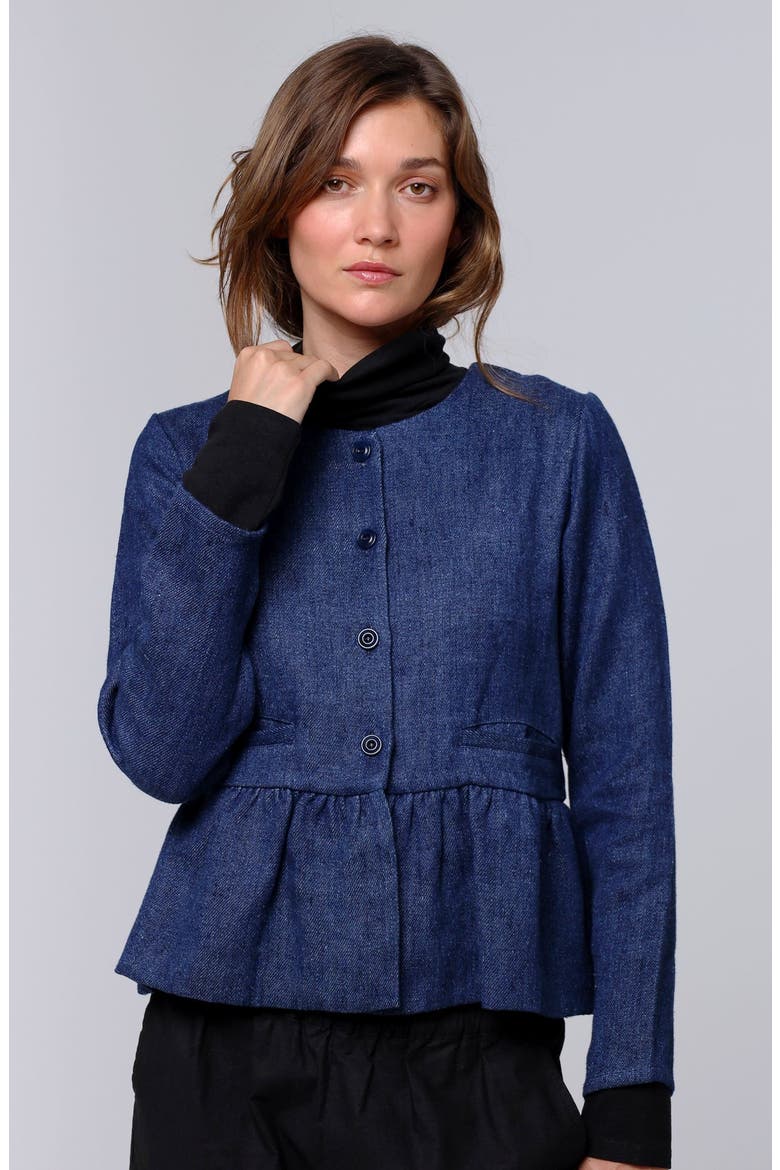 Denim Atelier Peplum Jacket, Main, color, blue denim