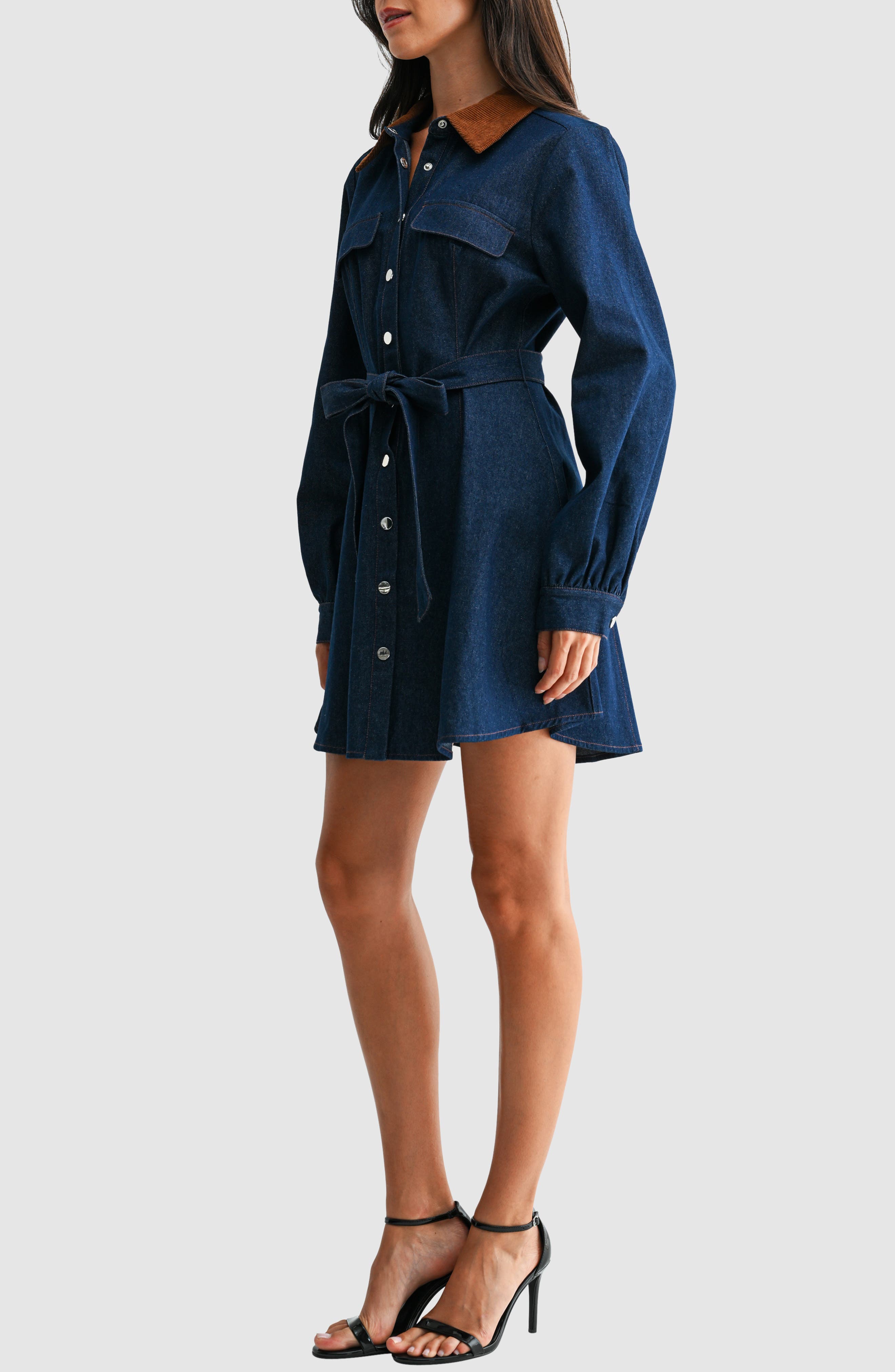 Lush Contrast Collar Denim Minidress (Women) | Nordstromrack