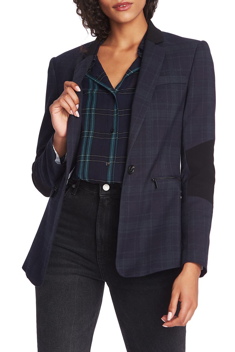 Wild One Contrast Panel Plaid Blazer, Main, color, BLUE NIGHT