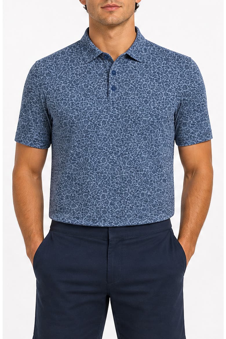 Floral Tech Performance Polo, Main, color, DENIM